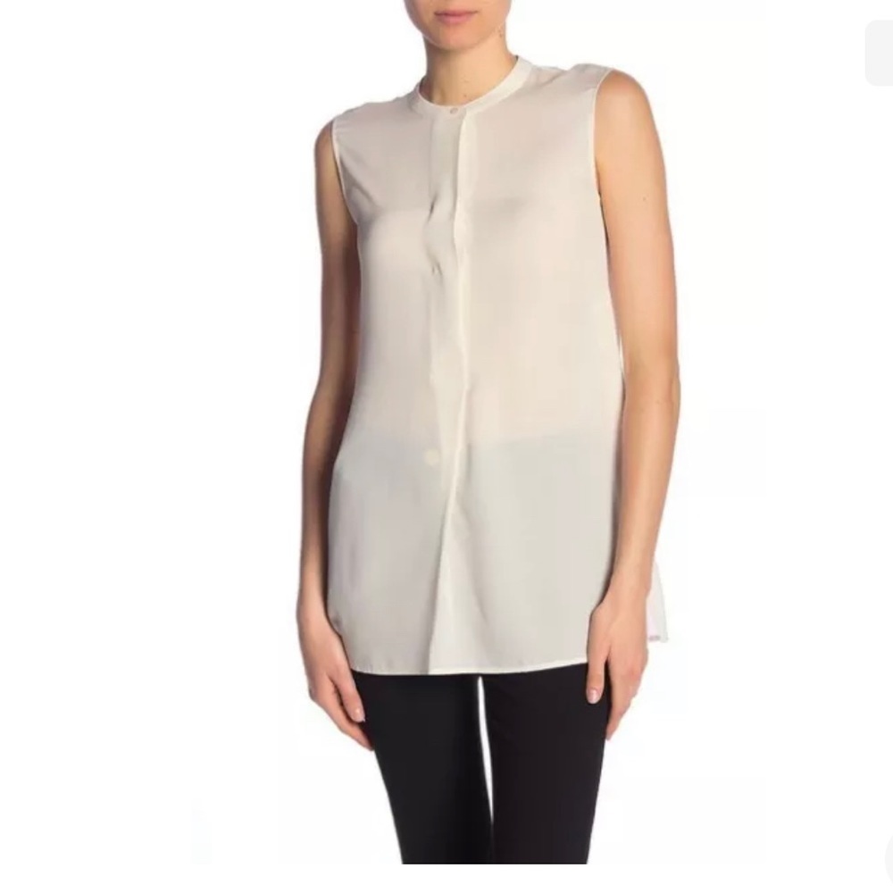 Vince Cream Sleeveless Button-Front Tunic Blouse